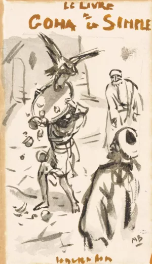 Man met dienblad aangevallen door een roofvogel by Marius Bauer Oil Painting
