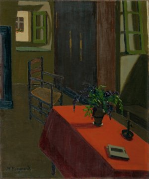 Red Table With Wisteria by Marius Borgeaud Oil Painting
