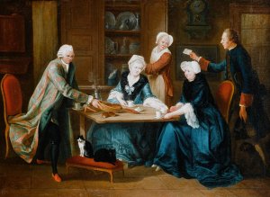 Reunion de la famille Barre dans son interieur by Marius-Pierre Lemazurier Oil Painting