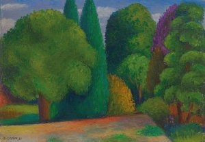 Landscape Row of Trees by Mark Gertler Oil Painting