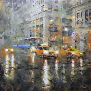 Manhattan Orange Rain by Mark Lague Oil Painting