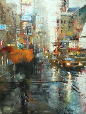 Manhattan Orange Umbrella Oil painting by Mark Lague