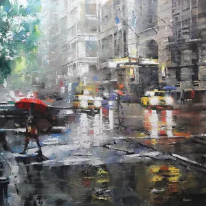 Manhattan Red Umbrella by Mark Lague Oil Painting