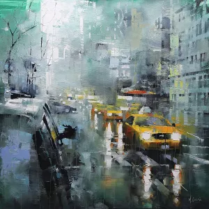 New York Rain by Mark Lague Oil Painting