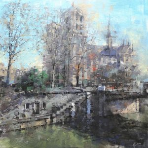 Notre Dame on the Seine Oil painting by Mark Lague