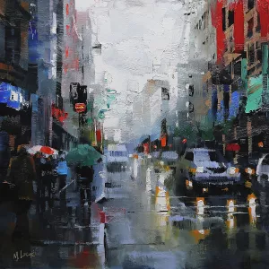 St. Catherine Street Rain by Mark Lague Oil Painting