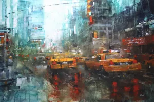Times Square Reflections by Mark Lague Oil Painting