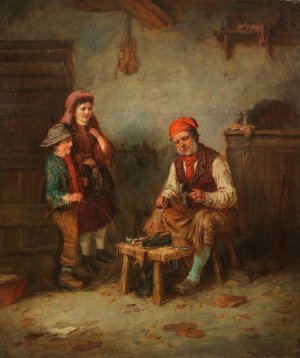Schuster mit zwei Kindern by Mark William Langlois Oil Painting