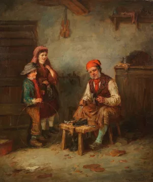 Schuster mit zwei Kindern Oil painting by Mark William Langlois