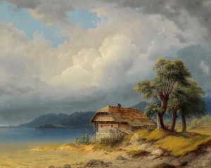 Lake Worthersee, A Fishing Hut by Markus Pernhart Oil Painting