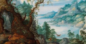 A mountainous landscape with huntsmen by Marten Ryckaert Oil Painting