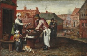 The Fishmonger by Marten Van Cleve Oil Painting