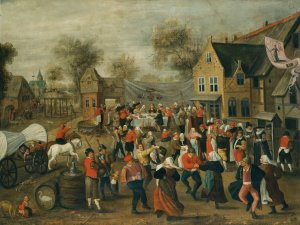 A Village Wedding Feast by Marten Van Cleve The Elder (Follower) Oil Painting