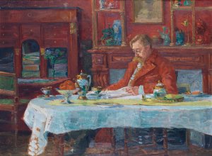 Verhaeren aan tafel Oil painting by Marthe Massin