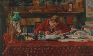 Verhaeren schrijvend aan zijn werktafel by Marthe Massin Oil Painting