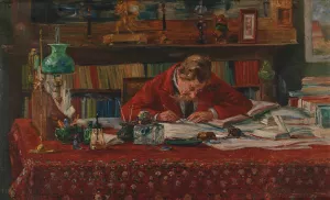 Verhaeren schrijvend aan zijn werktafel by Marthe Massin Oil Painting