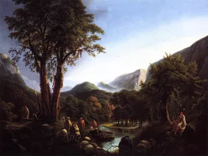 A Gathering of Indians in a Primeval Landscape Oil painting by Martin Andreas Reisner