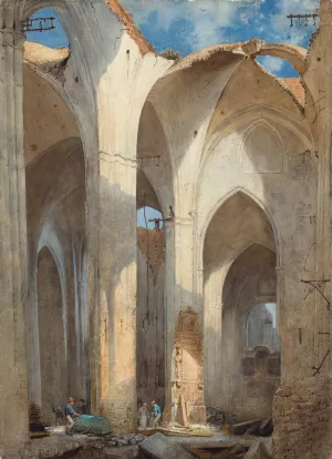 The Ruins of Saint Nicolai Church in Hamburg by Martin Gensler Oil Painting