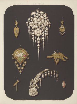 Eight Designs For Jewelry, Including Large Pin With Pearls And Flowers. by Martin Gerlach Oil Painting