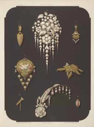 Eight Designs For Jewelry, Including Large Pin With Pearls And Flowers. by Martin Gerlach Oil Painting