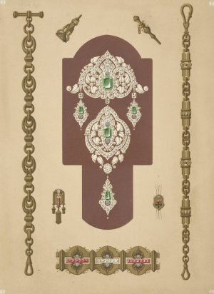 Eight Designs For Jewelry, Including Pins With Diamonds And Green Stones. by Martin Gerlach Oil Painting