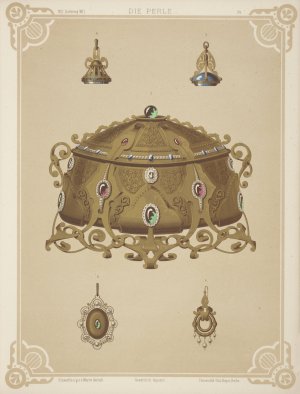 Five Designs For Jewelry, Including Gold Crown With Red And Green Stones. by Martin Gerlach Oil Painting