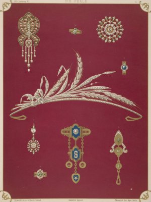 Nine Designs For Jewelry, Including Diamond Tiara In Shape Of Sheaf Of Wheat. by Martin Gerlach Oil Painting