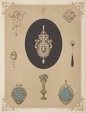 Nine Designs For Jewelry, Including Large Brooch Of Pearls And Diamonds. by Martin Gerlach Oil Painting