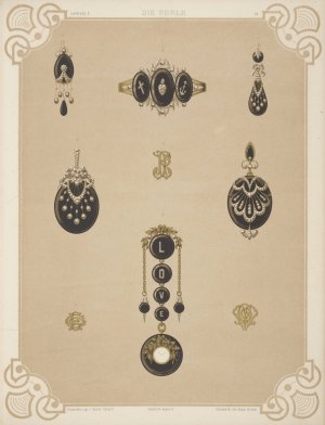Nine Designs For Jewelry, Including Pendant Watch With Word Love In Diamonds. by Martin Gerlach Oil Painting