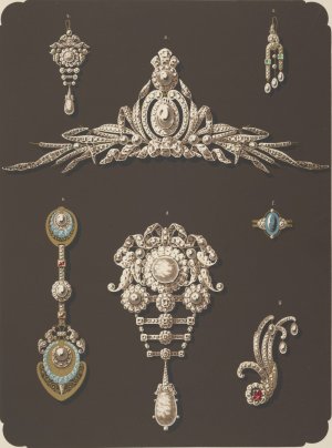 Seven Designs For Jewelry, Including Large Pearl And Diamond Brooch. by Martin Gerlach Oil Painting