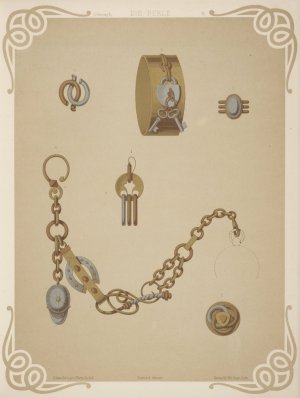 Six Designs For Jewelry, Including Gold Bracelet With Design Of Lock And Two Keys. by Martin Gerlach Oil Painting