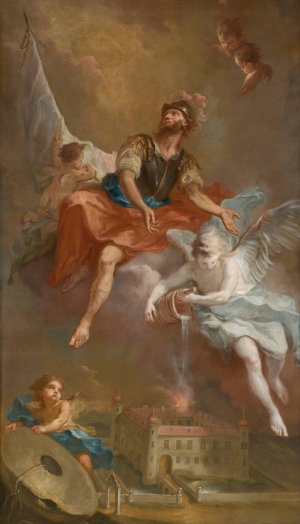 Saint Florian Rescuing The Burning Stockern Castle by Martin Johann Schmidt Oil Painting