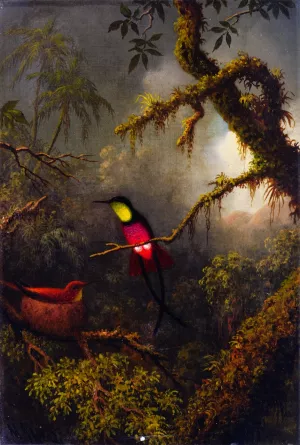 A Pair of Nesting Crimson Topaz Hummingbirds by Martin Johnson Heade - Oil Painting Reproduction