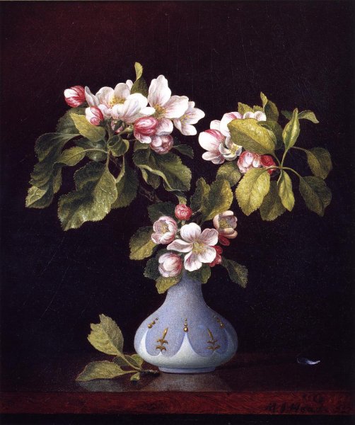Apple Blossoms in a Vase by Martin Johnson Heade - Hand-Painted Oil Painting Reproduction