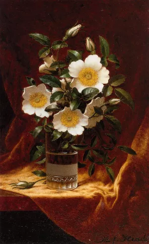 Cherokee Roses in a Glass by Martin Johnson Heade Oil Painting
