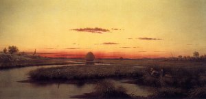 Duck Hunters in a Twilight Marsh by Martin Johnson Heade Oil Painting