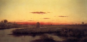 Duck Hunters in a Twilight Marsh Oil painting by Martin Johnson Heade
