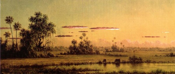 Florida Sunset with Two Cows by Martin Johnson Heade - Hand-Painted Oil Painting Reproduction