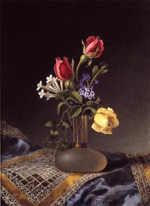 Flowers in a Frosted Vase by Martin Johnson Heade - Oil Painting Reproduction