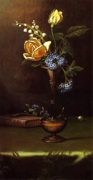 Flowers in a Vase with Book and Hairpin painting by Martin Johnson Heade
