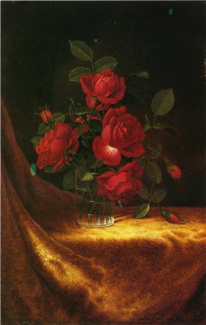 Four Roses in a Glass by Martin Johnson Heade Oil Painting