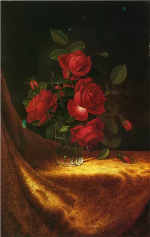 Four Roses in a Glass by Martin Johnson Heade - Oil Painting Reproduction