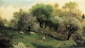 Girl on a Hillside, Apple Blossoms by Martin Johnson Heade Oil Painting