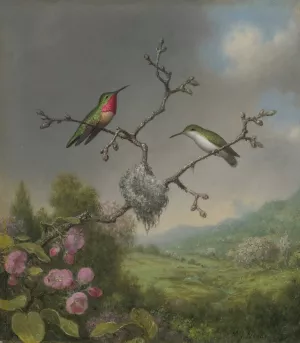 Hummingbirds and Apple Blossoms Oil painting by Martin Johnson Heade