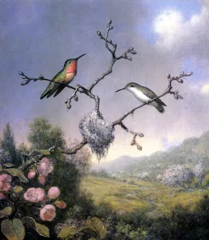 Hummingbirds and Apple Blossoms Oil painting by Martin Johnson Heade