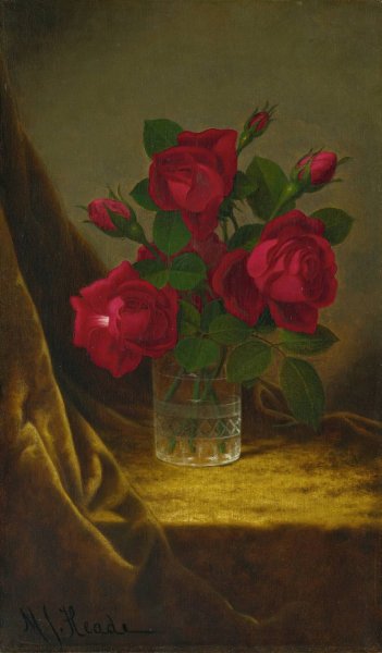 Jacqueminot Roses  by Martin Johnson Heade - Hand-Painted Oil Painting Reproduction