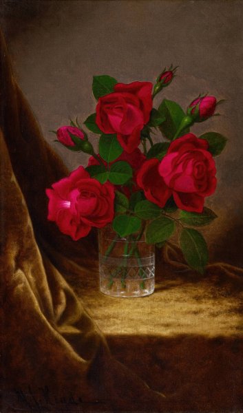 Jacqueminot Roses  by Martin Johnson Heade - Hand-Painted Oil Painting Reproduction