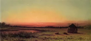 Marsh Scene: Two Cattle in a Field by Martin Johnson Heade Oil Painting