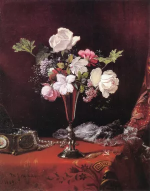 Mixed Flowers with a Box and Pearls painting by Martin Johnson Heade