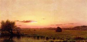 Orange Sunset Over the Marsh by Martin Johnson Heade - Oil Painting Reproduction